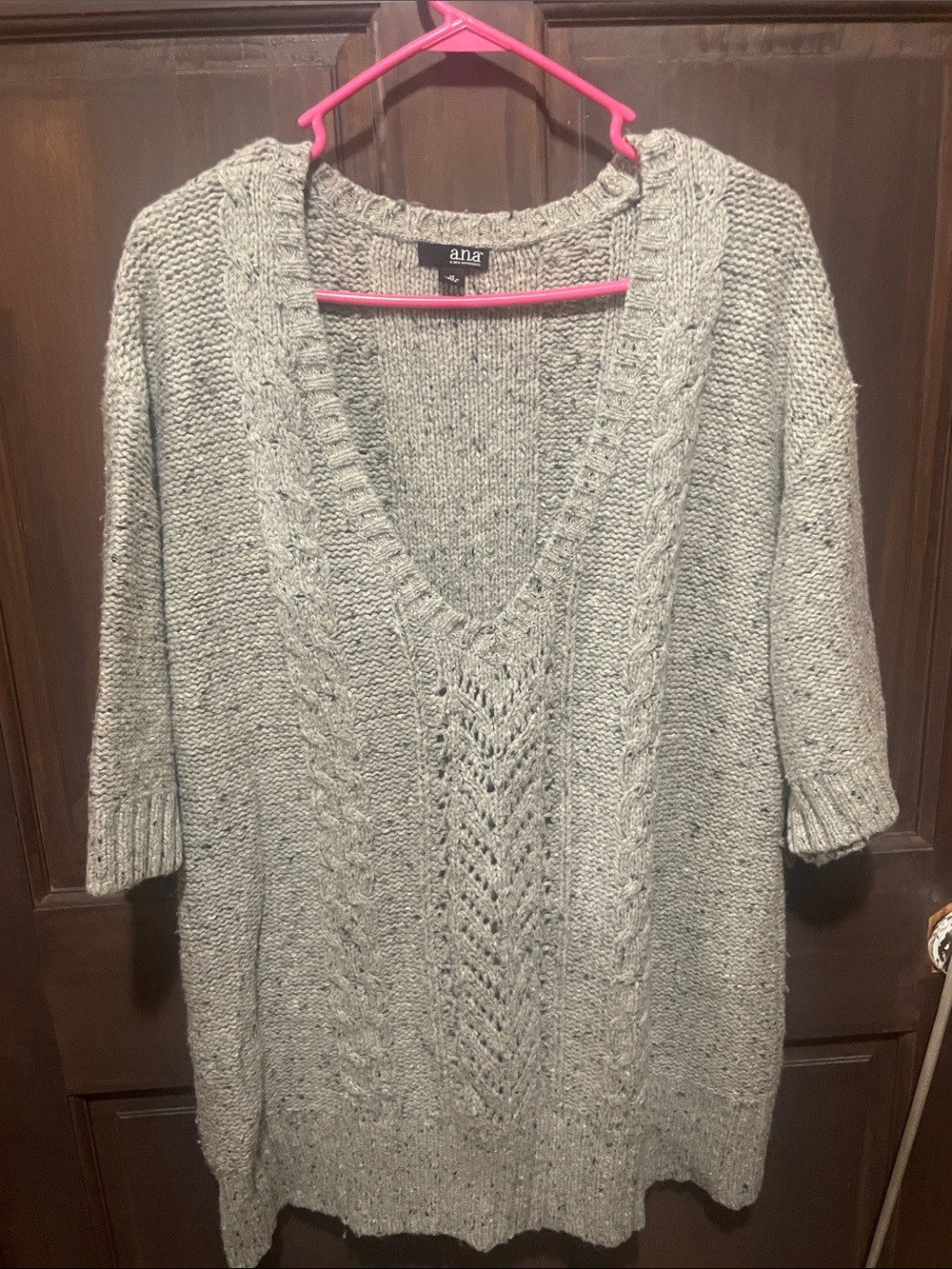 a.n.a Heathered Light Gray Cable V-Neck Sweater